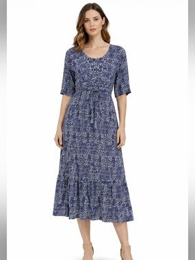 Lucky brand size Large Elegant Blue Patterned Dress